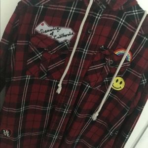Red plaid patch hood